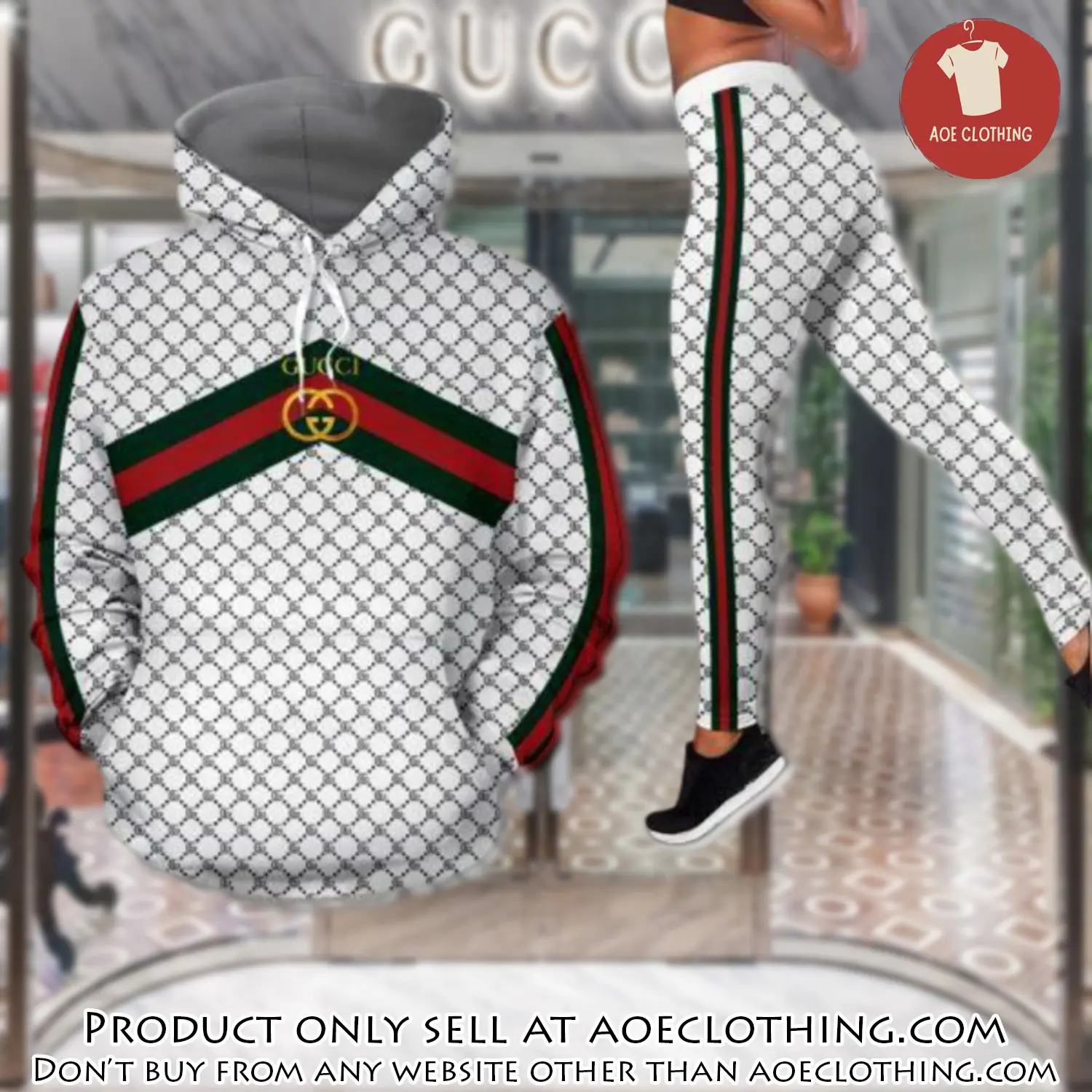 Gucci white hoodie legging set luxury for women aoe1423156